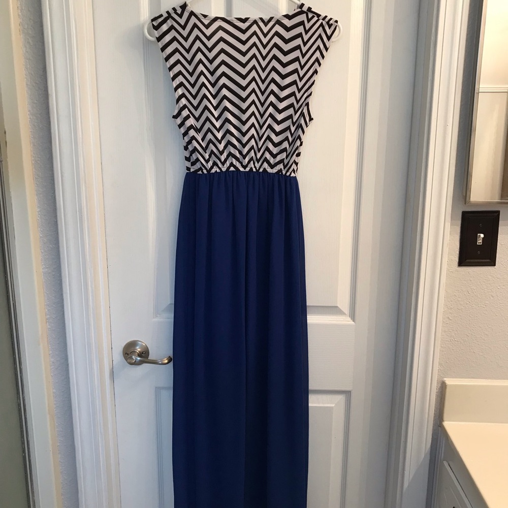 Black & white striped long shear dress